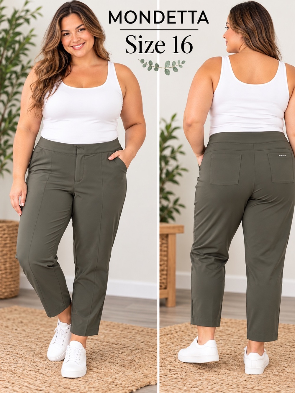 Mondetta Size 16 Olive Green Stretch Ankle Pants Straight Leg Career Casual